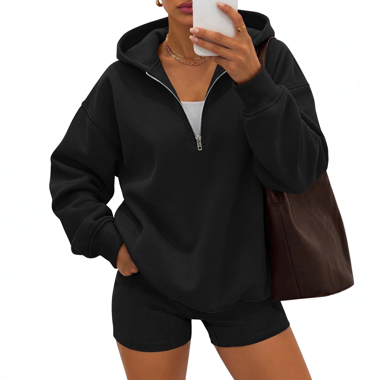 Half Zip Hoodie Relaxed Fit Pullover Sweatshirt