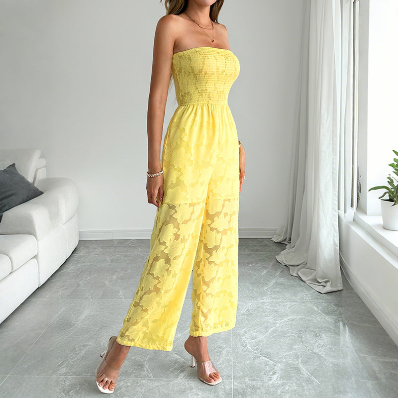2026 Summer Strapless Lace Wide Leg Jumpsuit