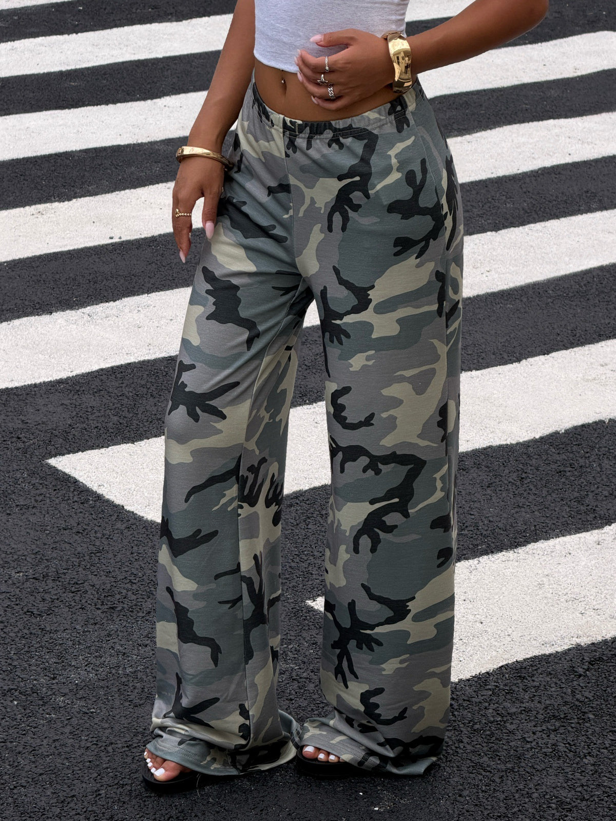 Women's Camo High Waisted Wide Leg Streetwear Pants