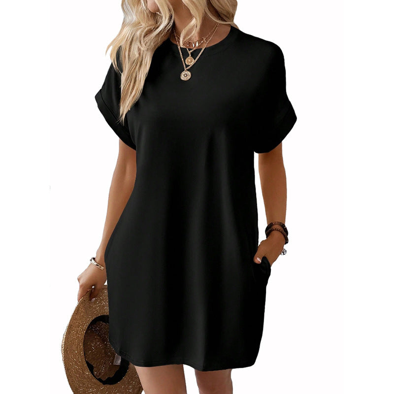 Oversized Crew Neck Casual T Shirt Dress With Pockets