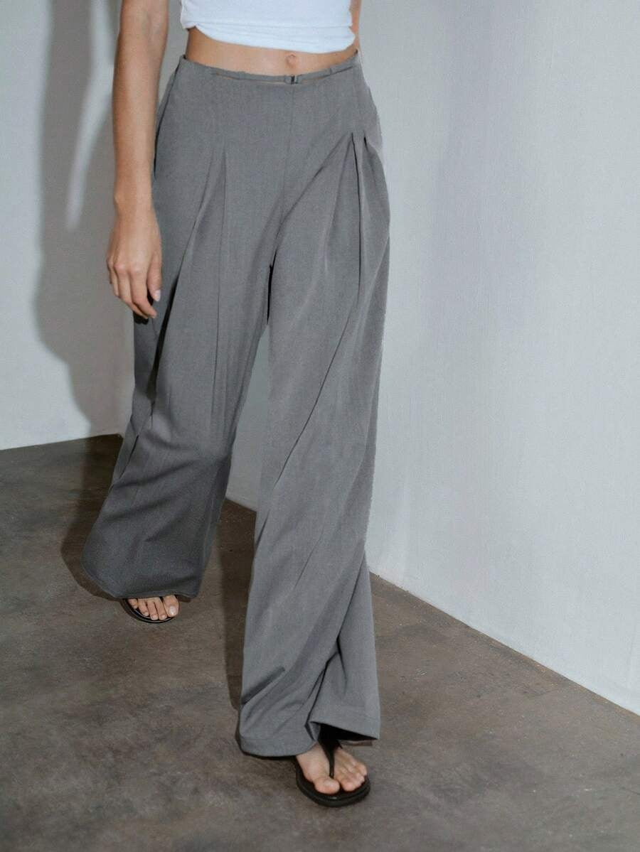 Women's Pleated Wide Leg Business Dress Pants