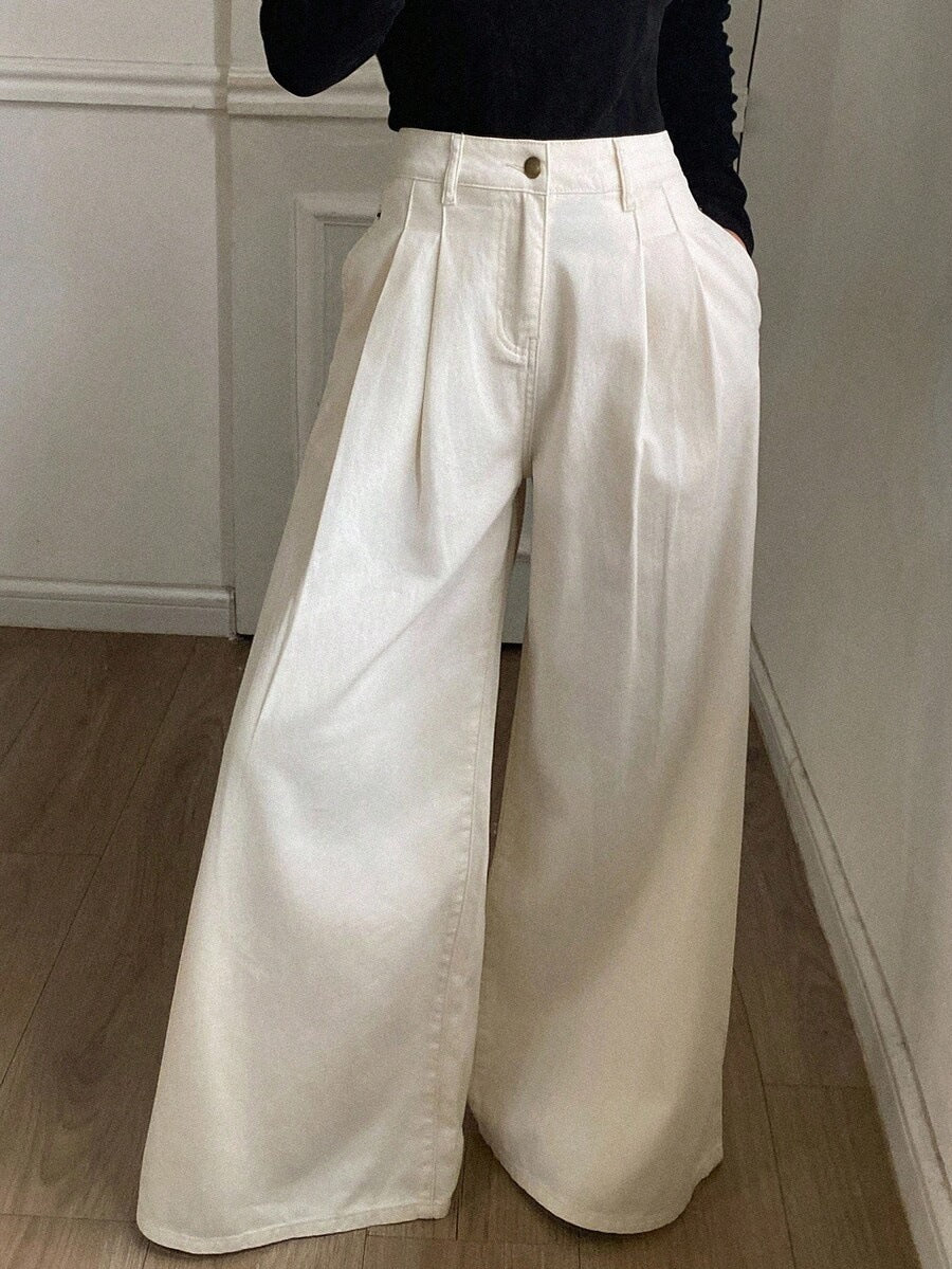 Women's High Waisted Wide Leg Baggy Jeans Casual Cotton