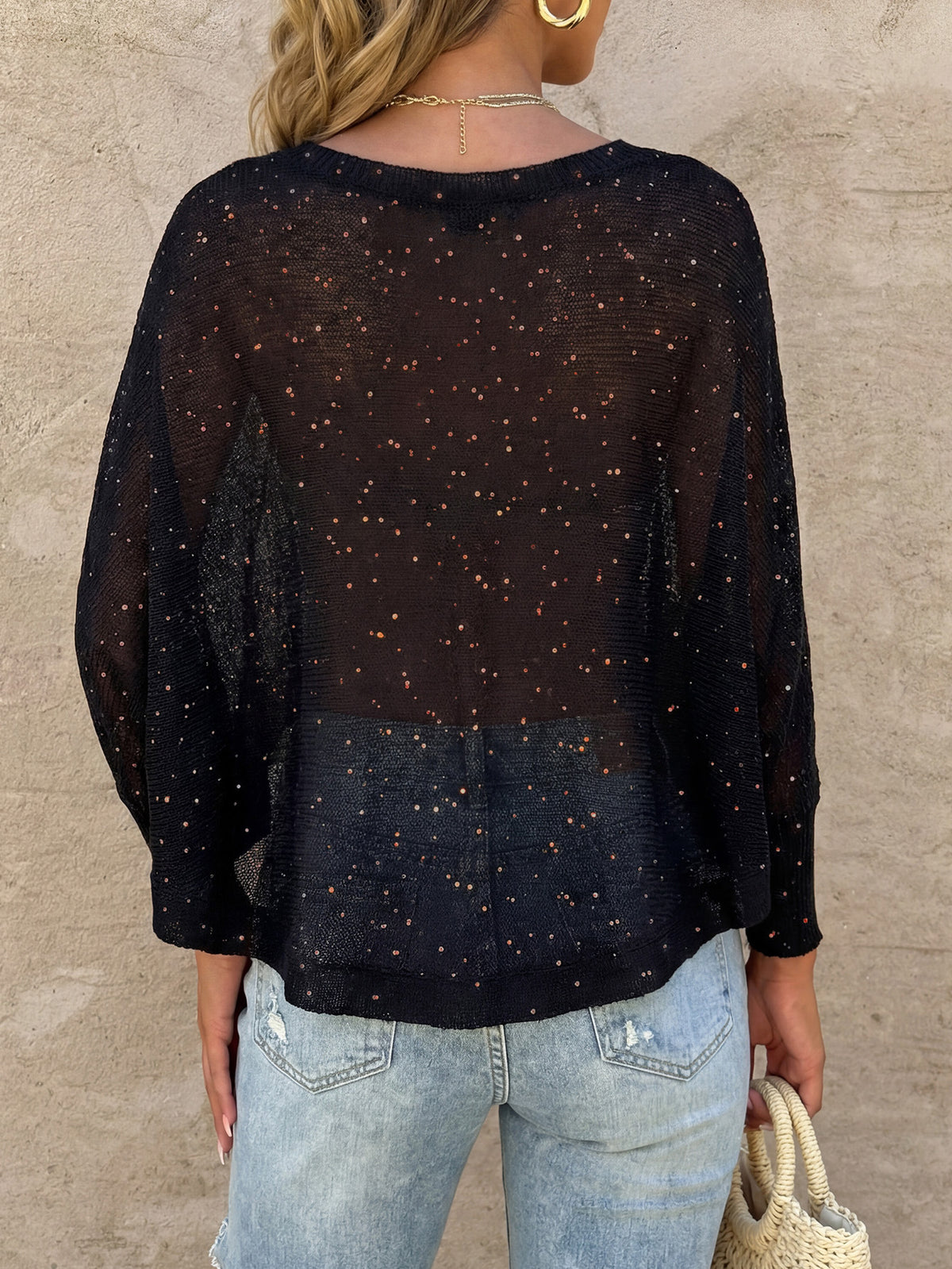 Women's Sequin Batwing Beach Cover Up Top