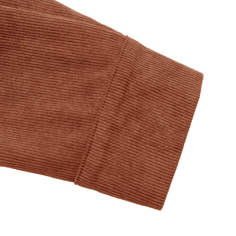 Corduroy V Neck Midi Dress Belted Waist Long Sleeve