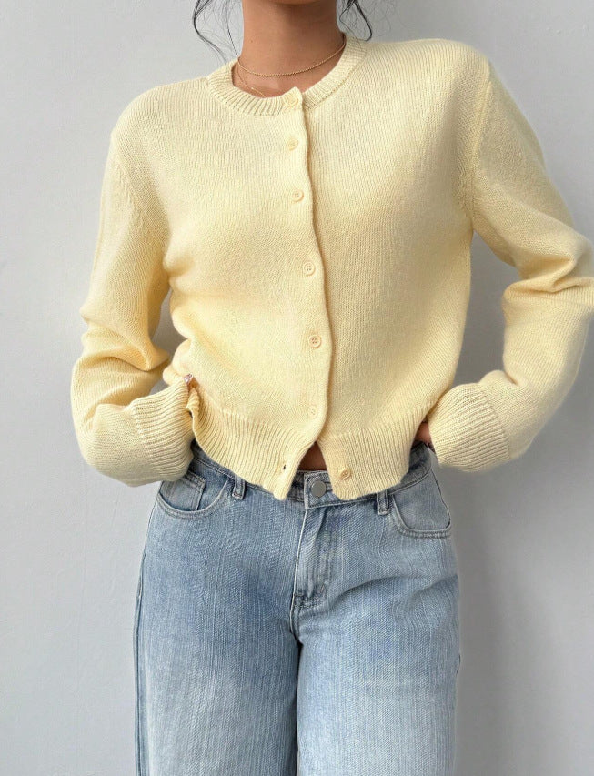 Butter Yellow Cropped Button Knit Cardigan