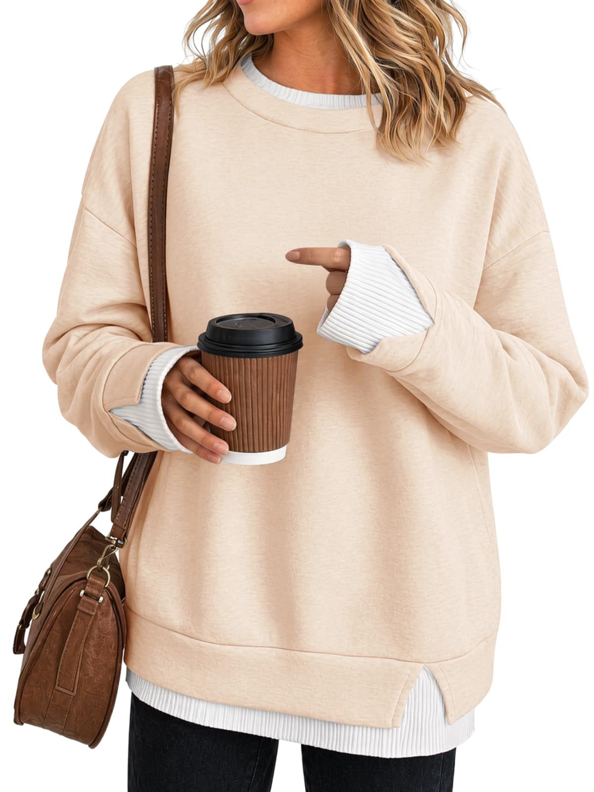 Women's Oversized Layered Crewneck Sweatshirt Pullover