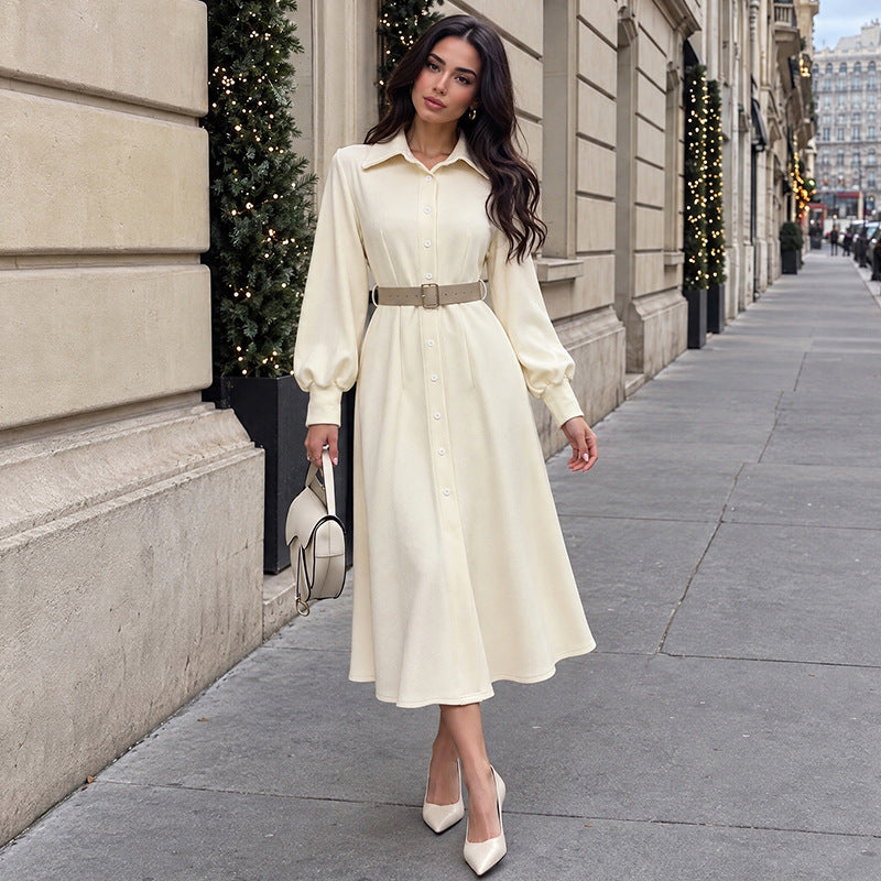Women's Button Down Shirt Dress Long Sleeve Midi Belted