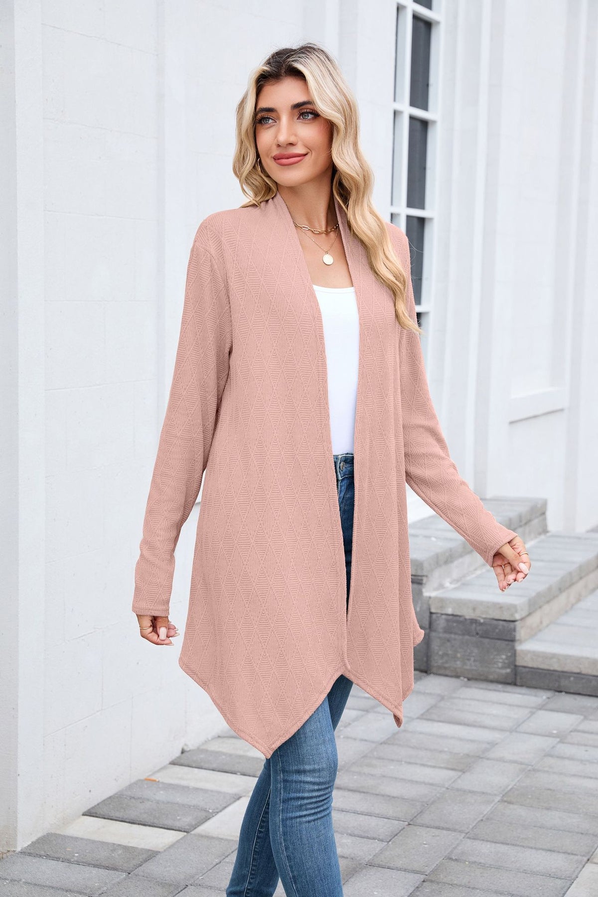 Women's Textured Open Front Long Knit Cardigan Sweater