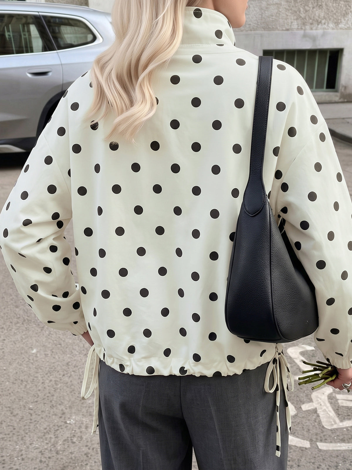 Women's Oversized Polka Dot Button Stand Collar Jacket