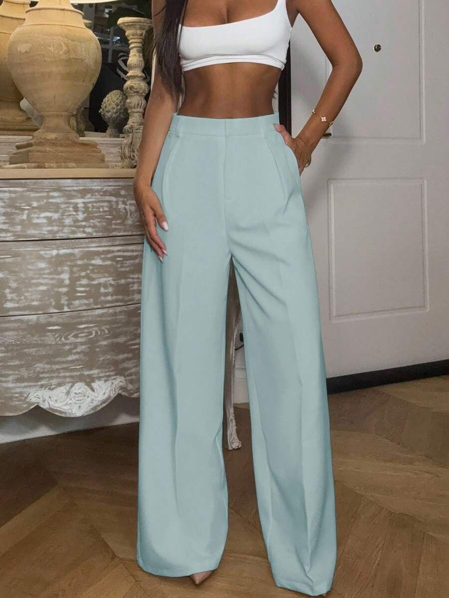 Solid High Waisted Wide Leg Dress Pants Business Work Trousers