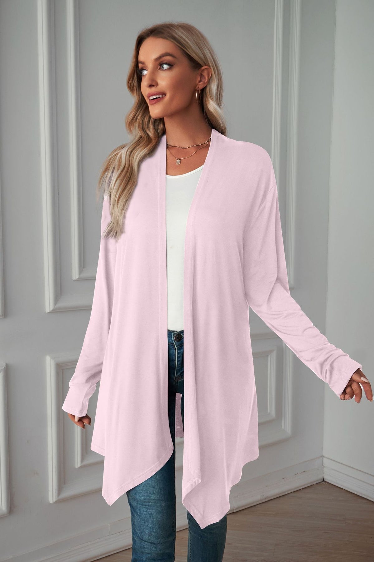 Women's Lightweight Solid Open Front Long Cardigan