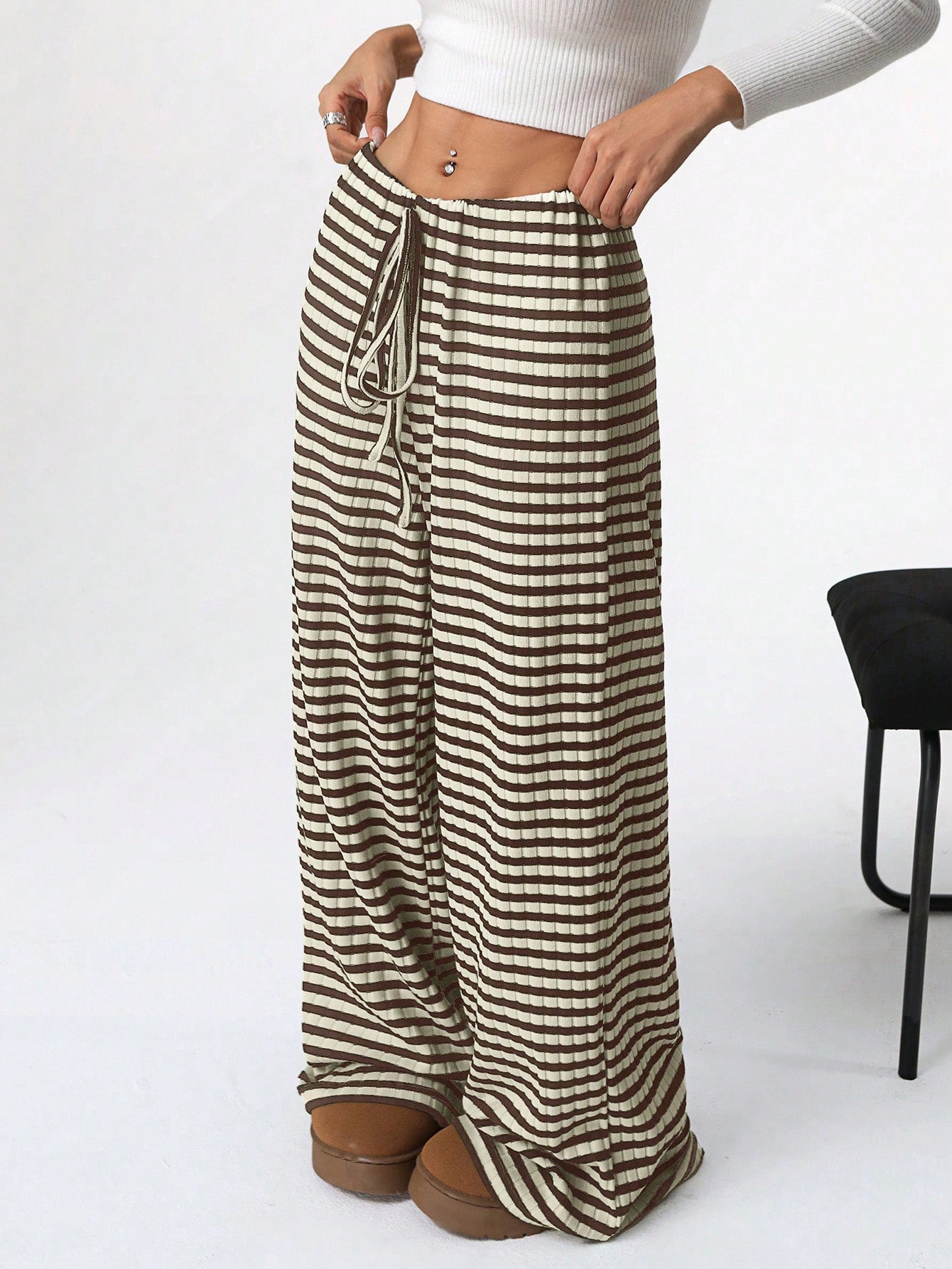 Women’s Striped Wide Leg Lounge Pants Drawstring Casual