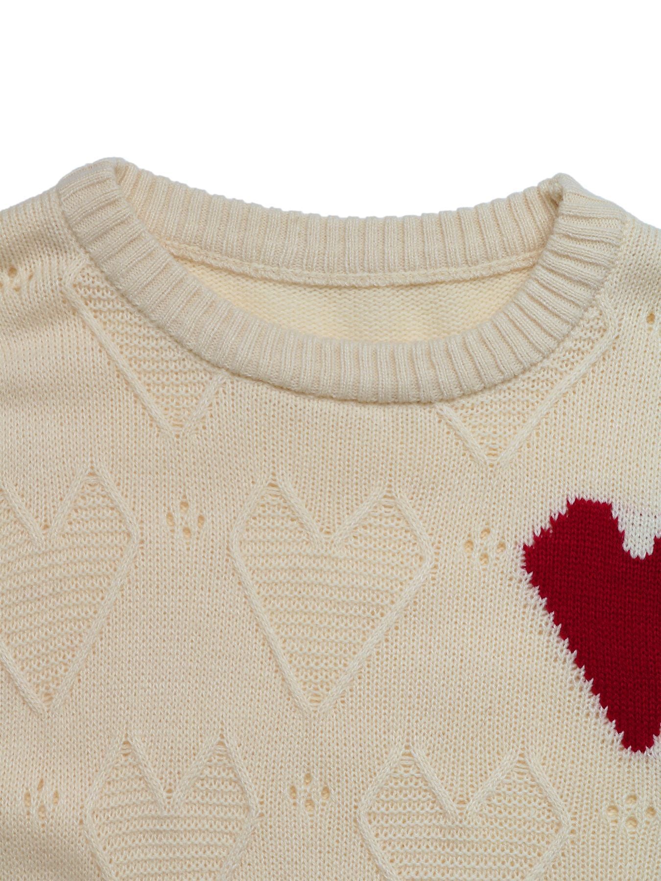 Heart Knit Sweater Hollow Out Long Sleeve Casual Pullover