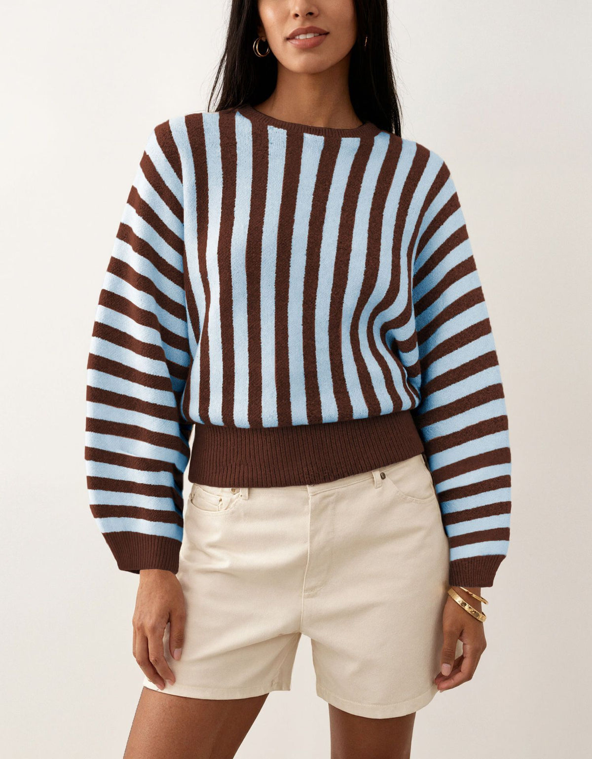 Women's Striped Color Block Crew Neck Sweater Top