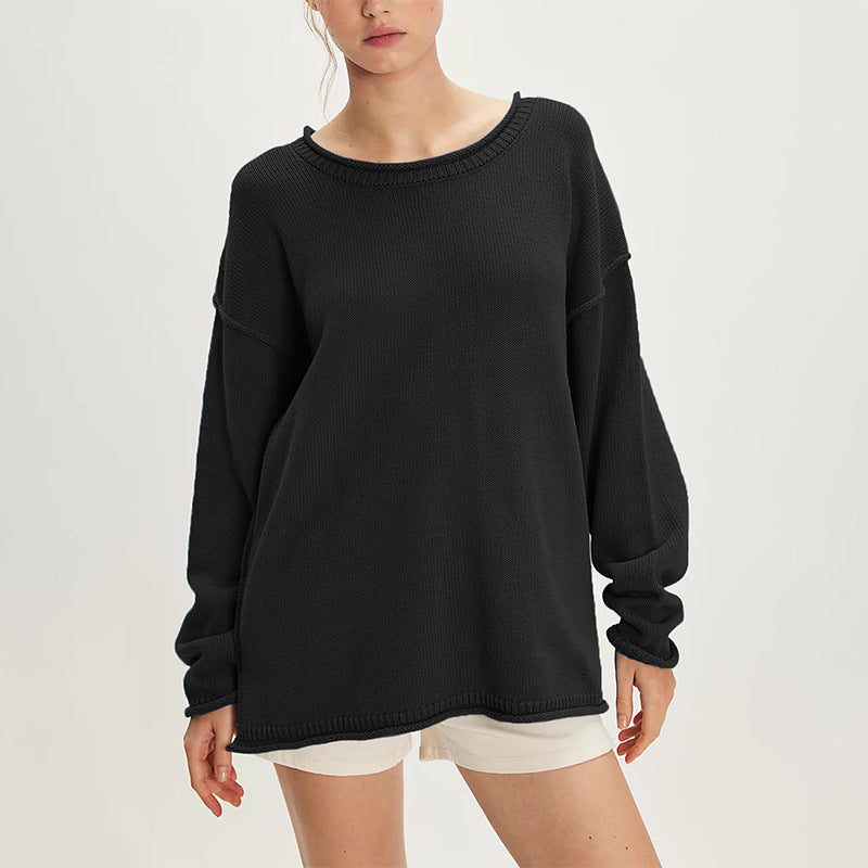 Oversized Crewneck Knit Sweater | Solid Color Pullover