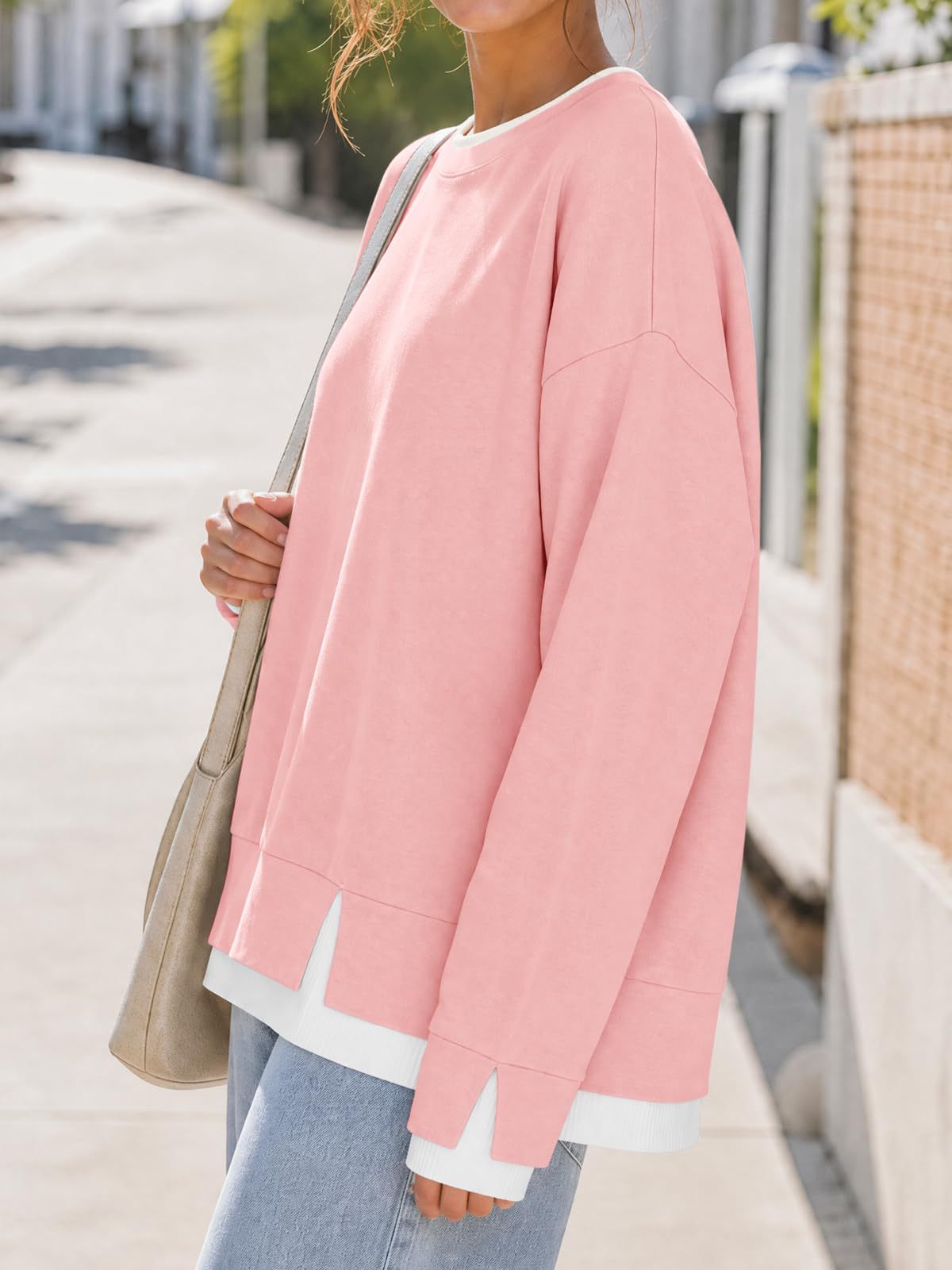 Women's Oversized Layered Crewneck Sweatshirt Pullover