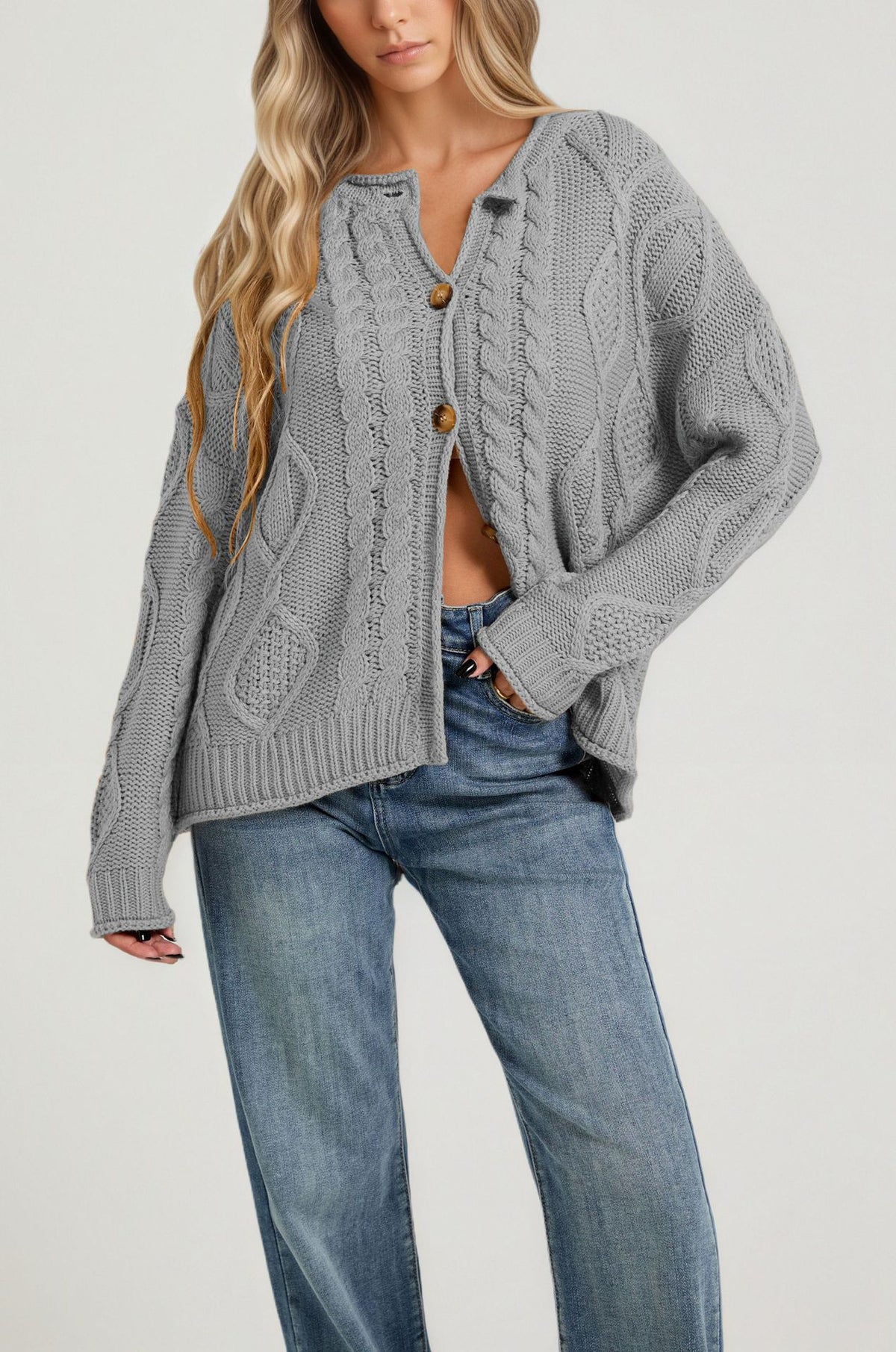 Women's Chunky Cable Knit Button Front Cardigan Sweater