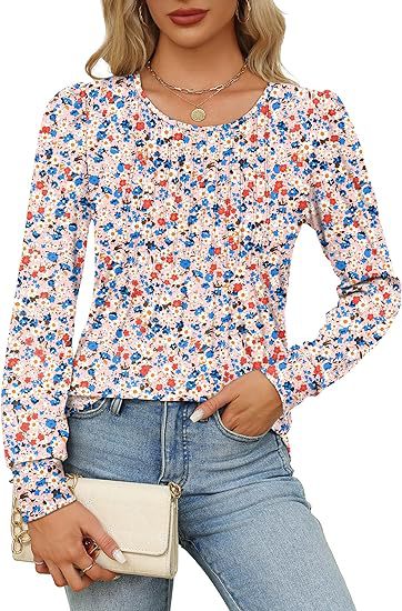 Solid Cotton Top Casual Pleated Puff Sleeve