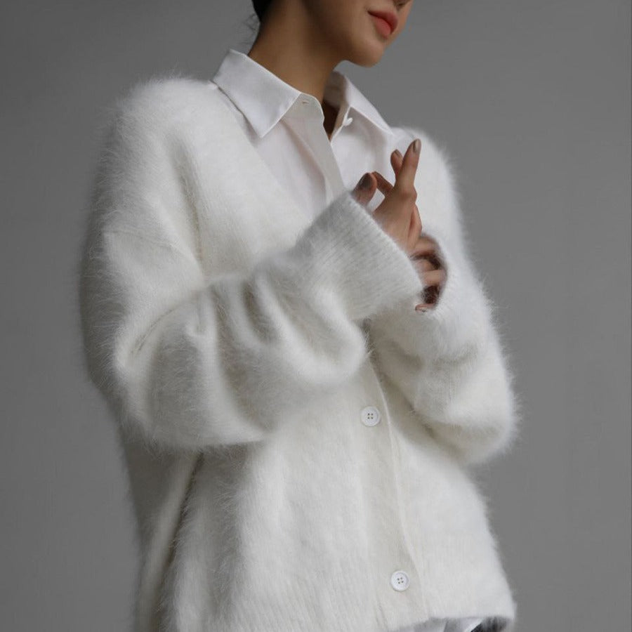 Fuzzy Cardigan Sweater, Oversized Button-Front Knit