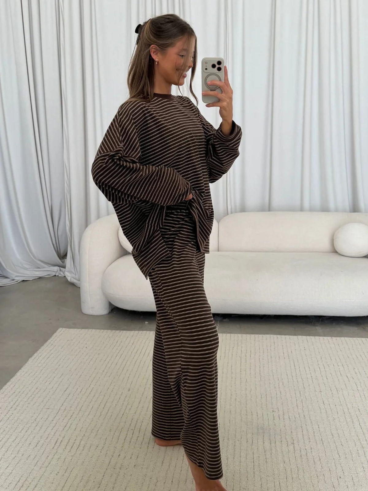 Women's Oversized Striped Knit Two Piece Lounge Set