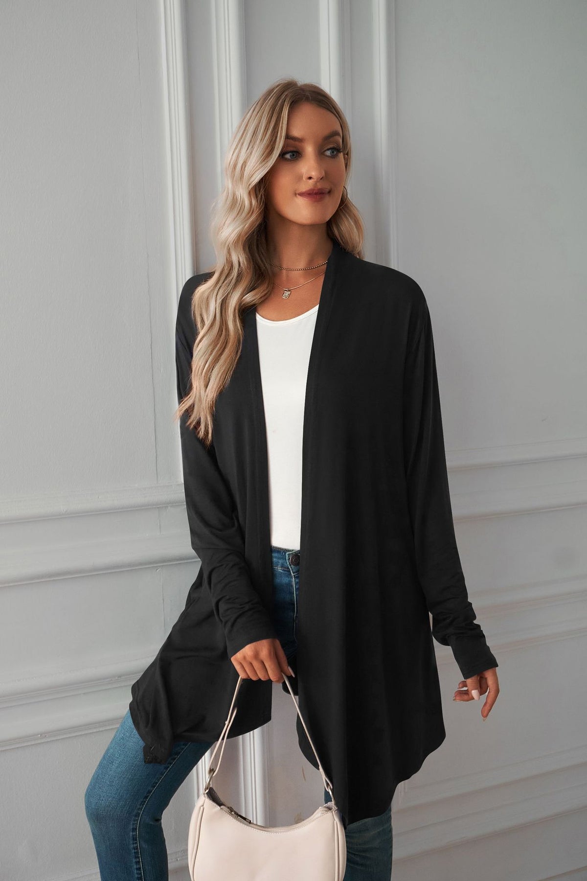 Women's Lightweight Solid Open Front Long Cardigan