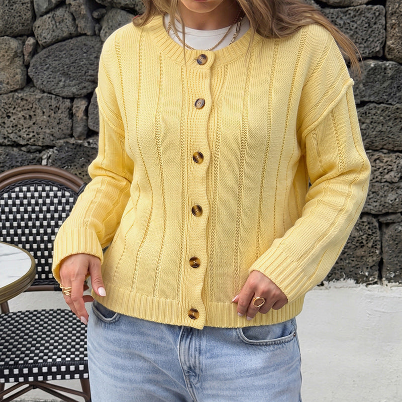 Solid Acrylic Cardigan Casual Button Front Relaxed Fit