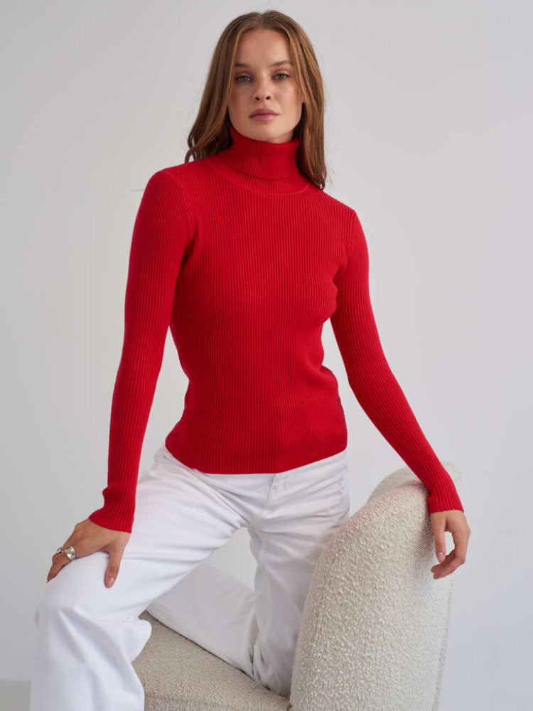 Ribbed Turtleneck Sweater Slim Fit Layering Pullover