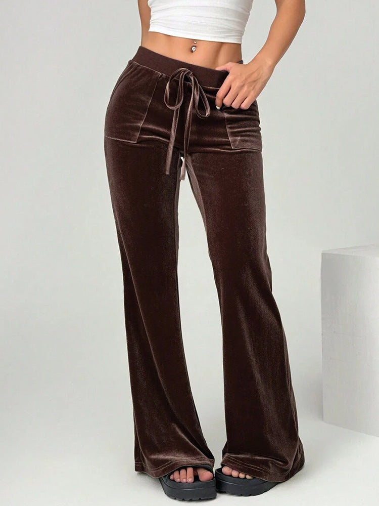 Velvet Flare Pants High Waist Wide Leg Casual Trousers