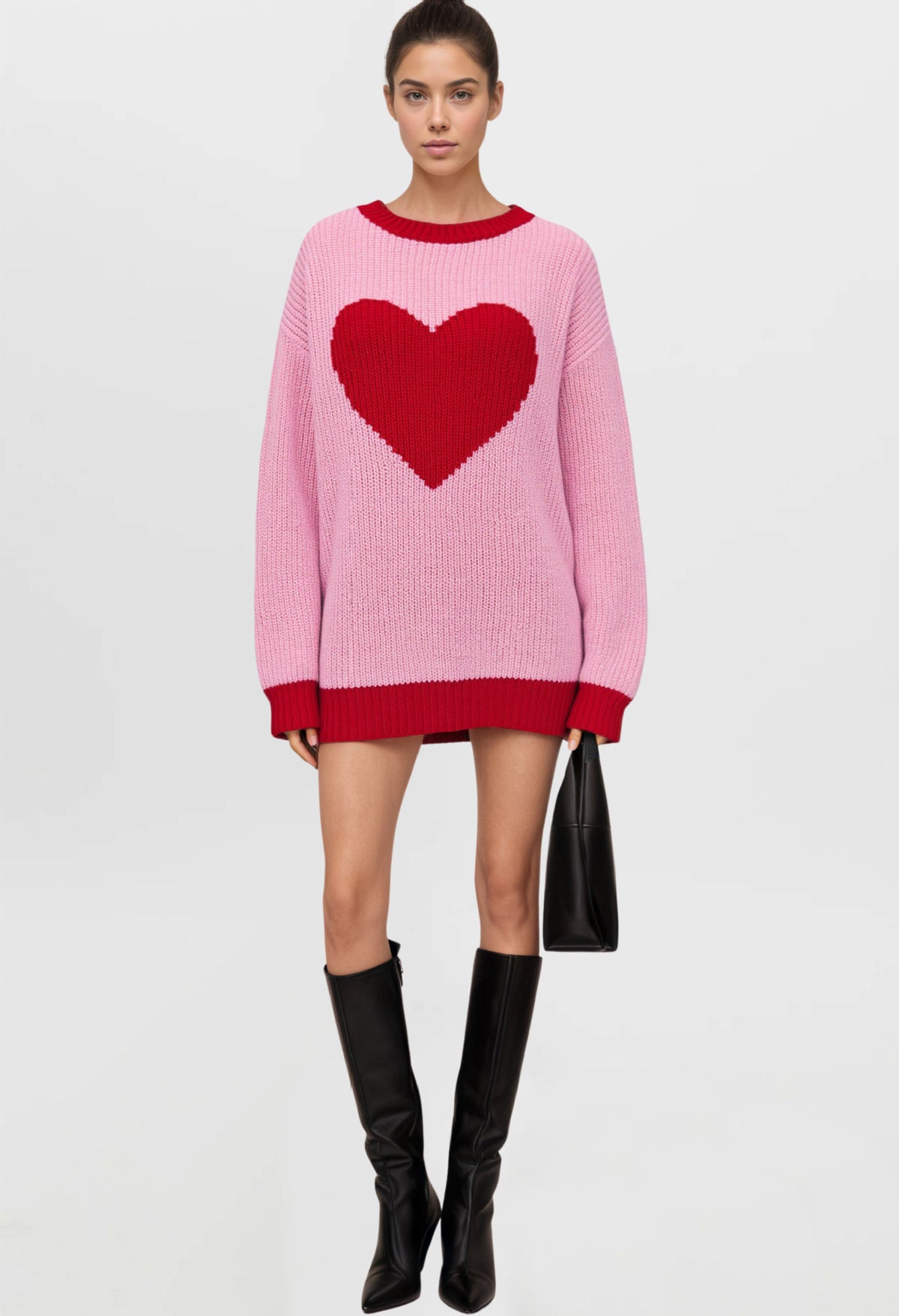 Women's Oversized Heart Color Block Chunky Knit Sweater