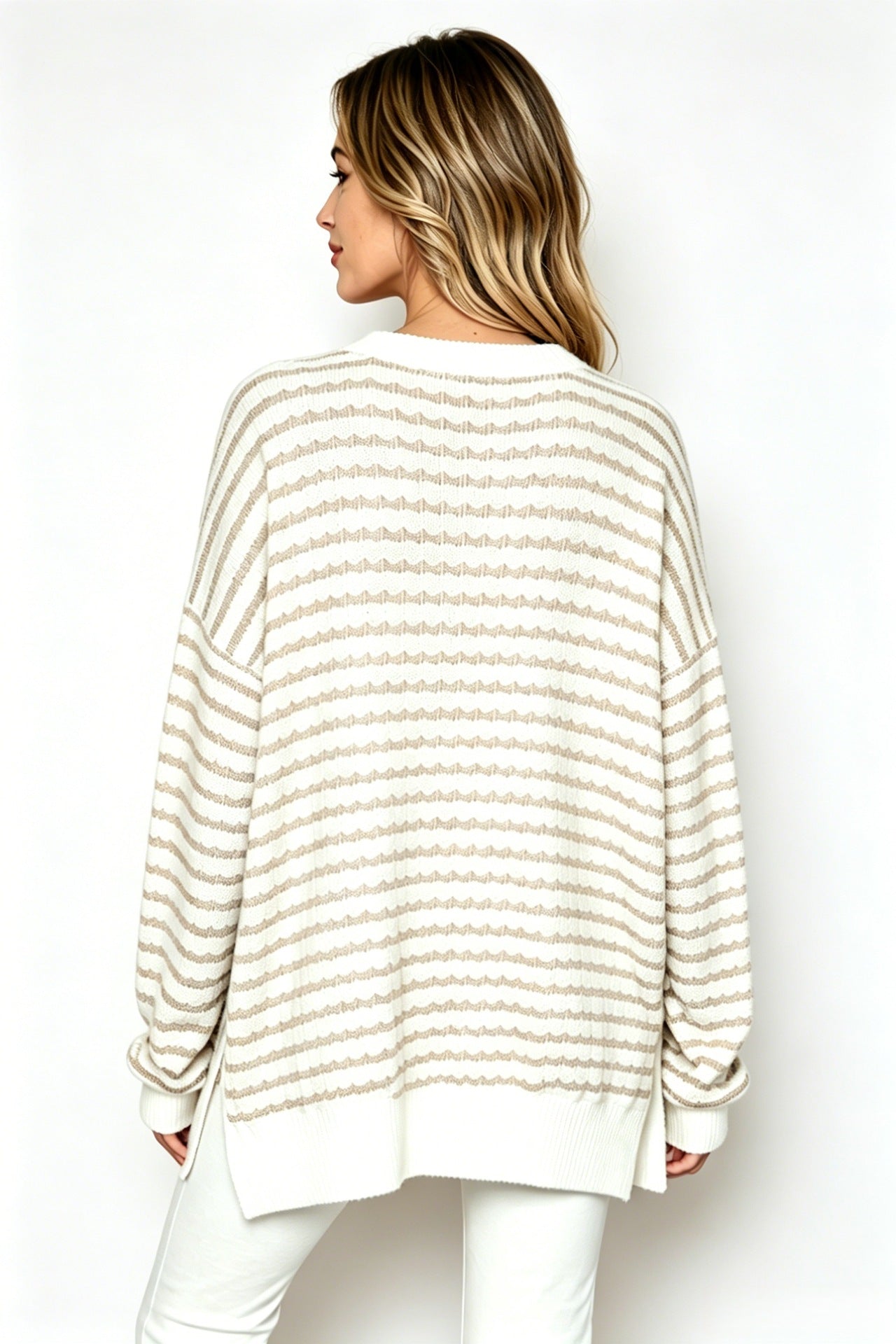 Striped Oversized Crew Neck Sweater Boutique Knit Top