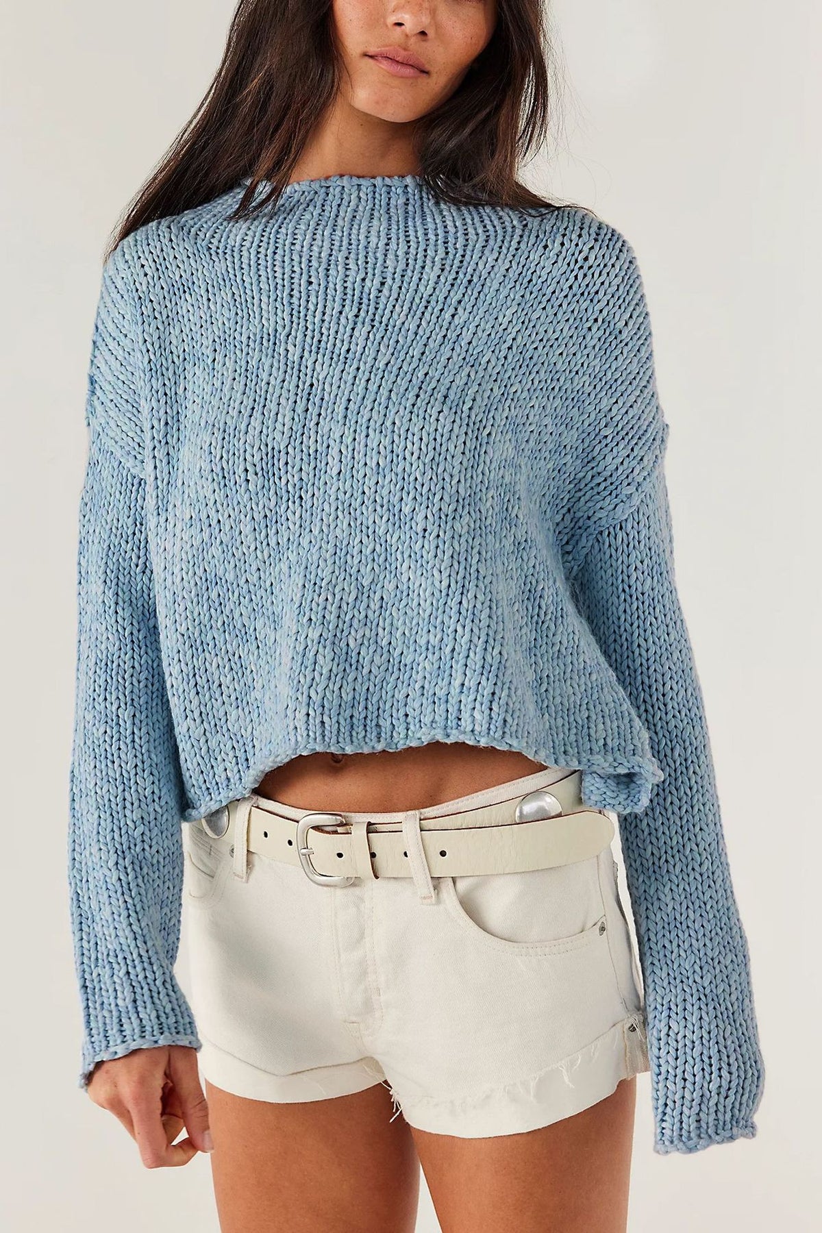 Women's Chunky Knit Cropped Crewneck Sweater