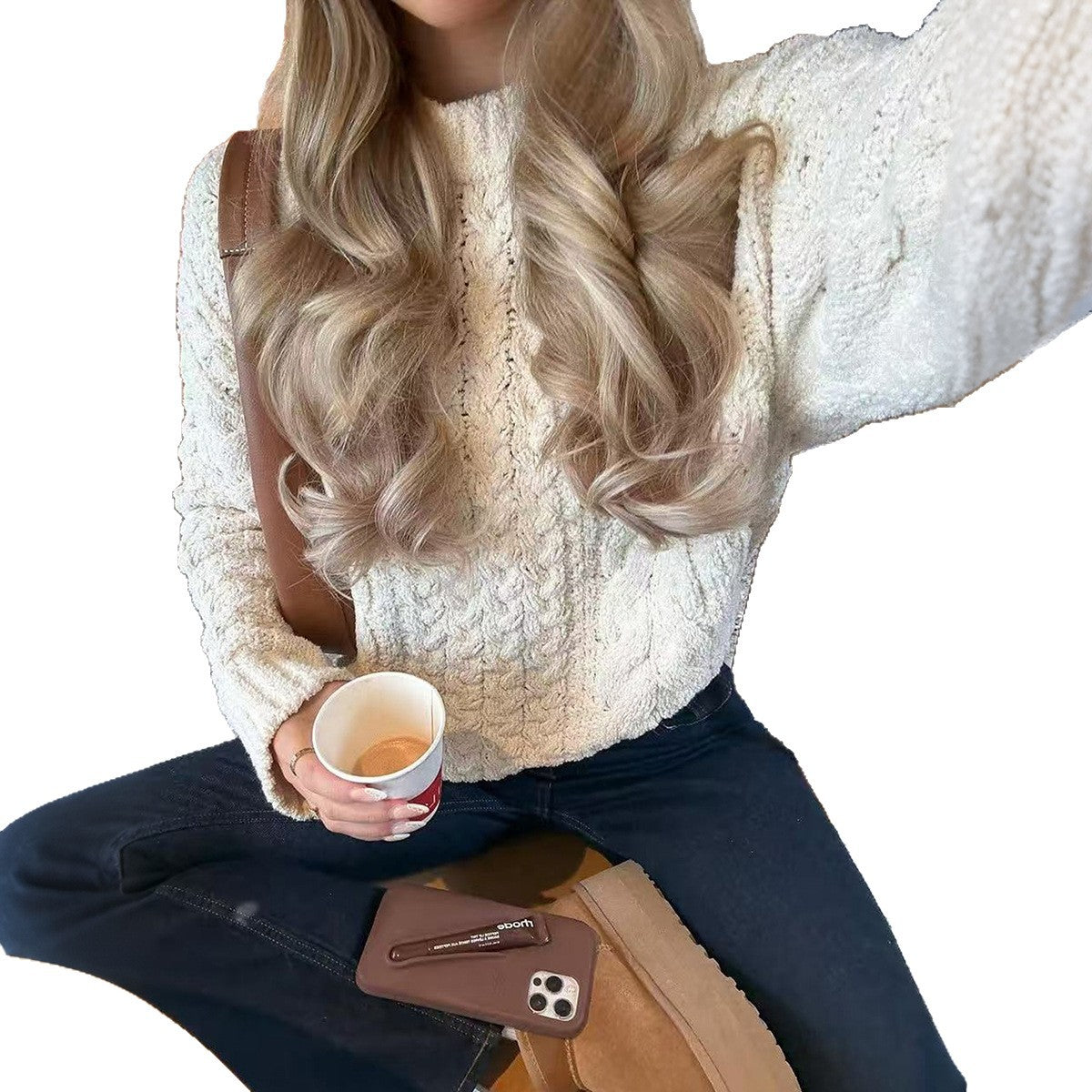 Women's Oversized Cable Knit Crew Neck Sweater
