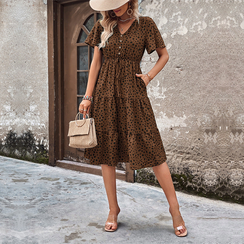 Women's Print Midi Dress V Neck  Tiered Vacation Style