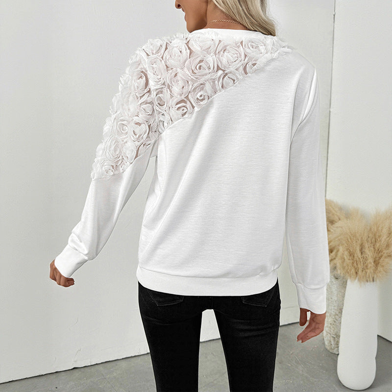Elegant 3D Floral Lace Patchwork Long Sleeve Pullover