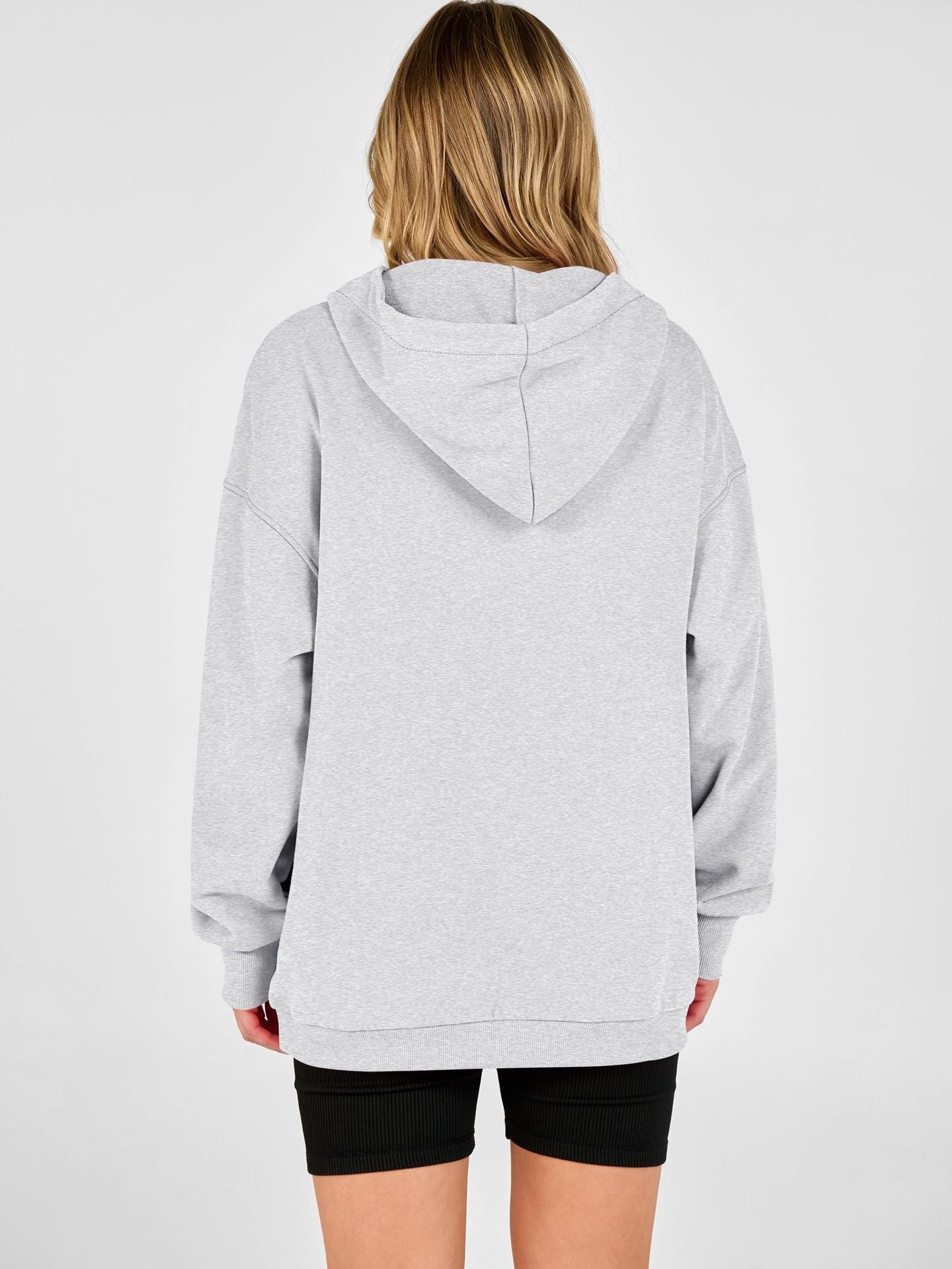 Solid Cotton Blend Hoodie Casual Oversized Snap Neck