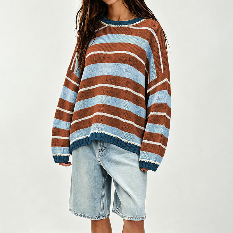 Women's Oversized Striped Color Block Knit Sweater
