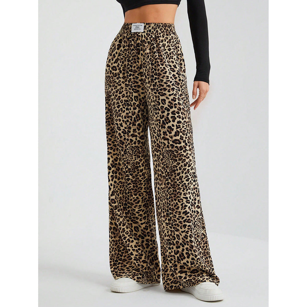 Leopard Wide Leg Elastic Waist Pants