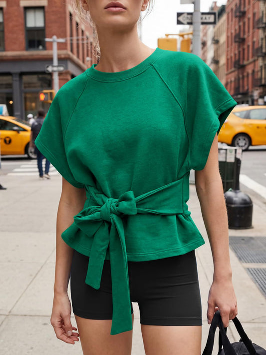 Solid Tie Waist Blouse Oversized Boutique Peplum Top