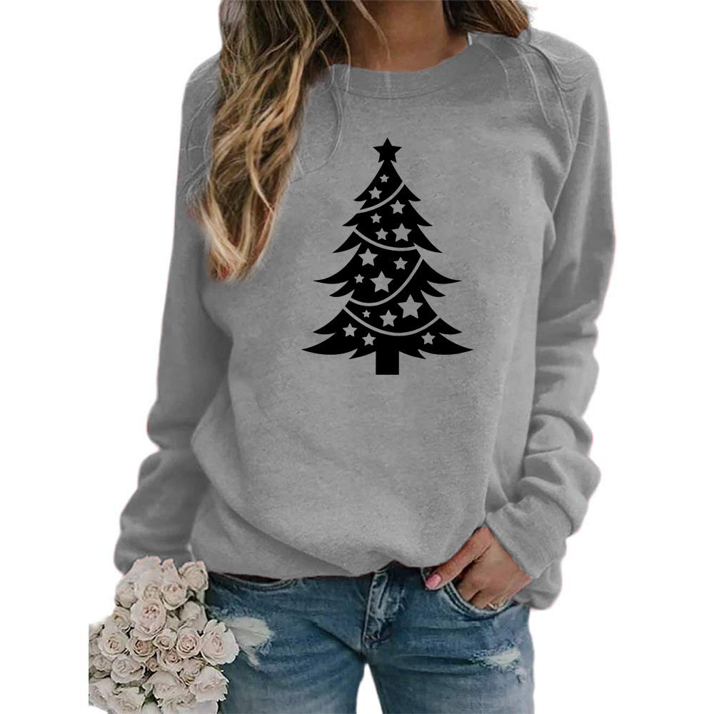 Womens Christmas Tree Graphic Sweatshirt Oversized Crewneck