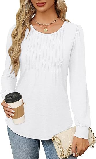 Solid Cotton Top Casual Pleated Puff Sleeve