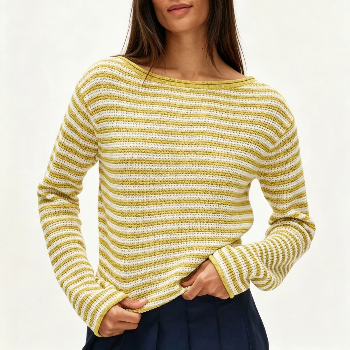 Striped Oversized Sweater Casual Crew Neck Fall Pullover