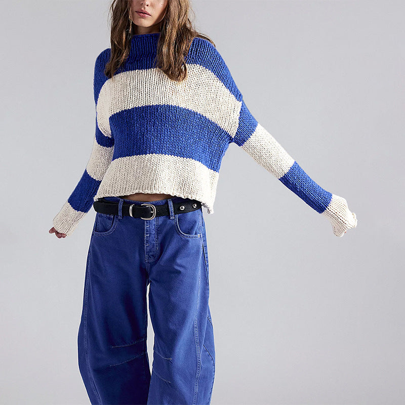Women's Oversized Color Block Striped Chunky Knit Sweater