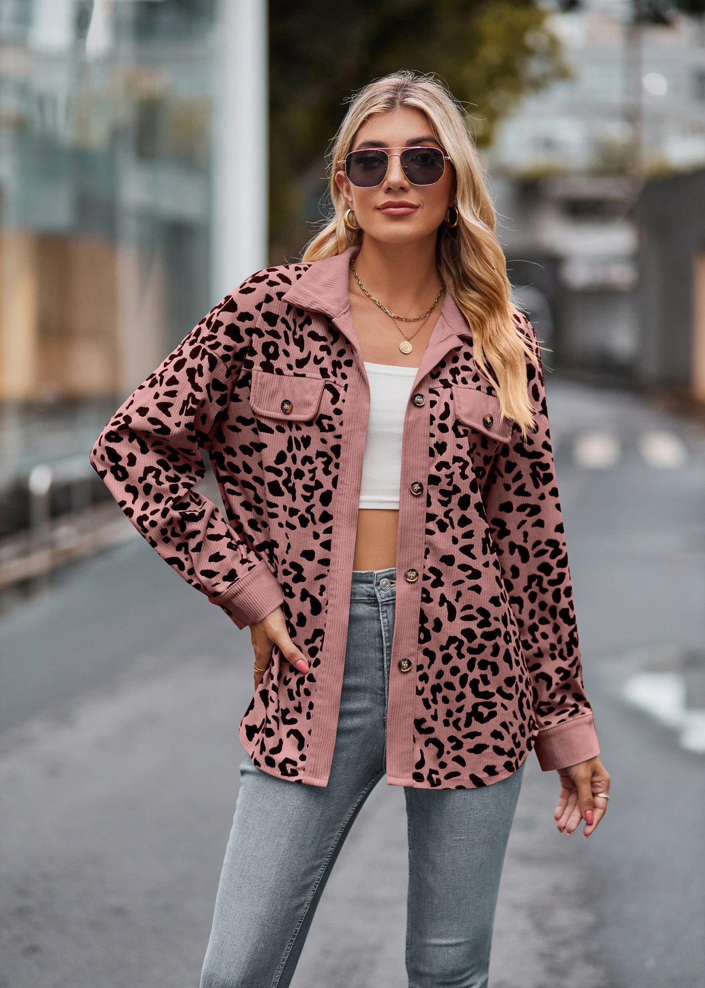 Leopard Print Shacket Button Up Long Sleeve Jacket