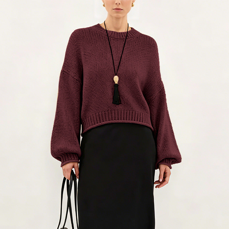 Women's Oversized Chunky Crew Neck Balloon Sleeve Sweater