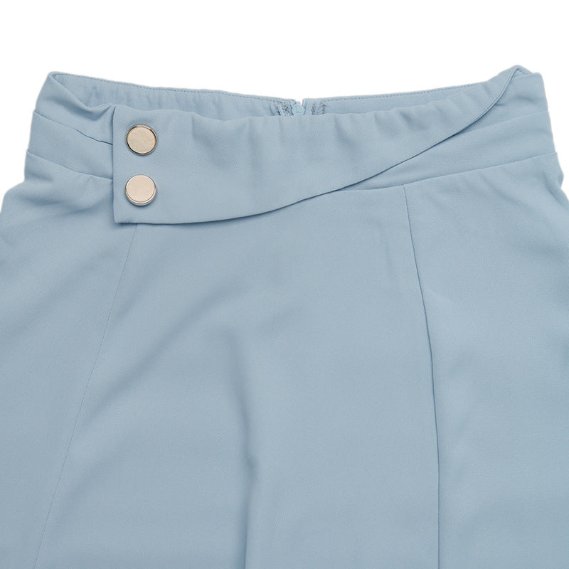 Solid Chiffon Midi Skirt Workwear High Waist Button