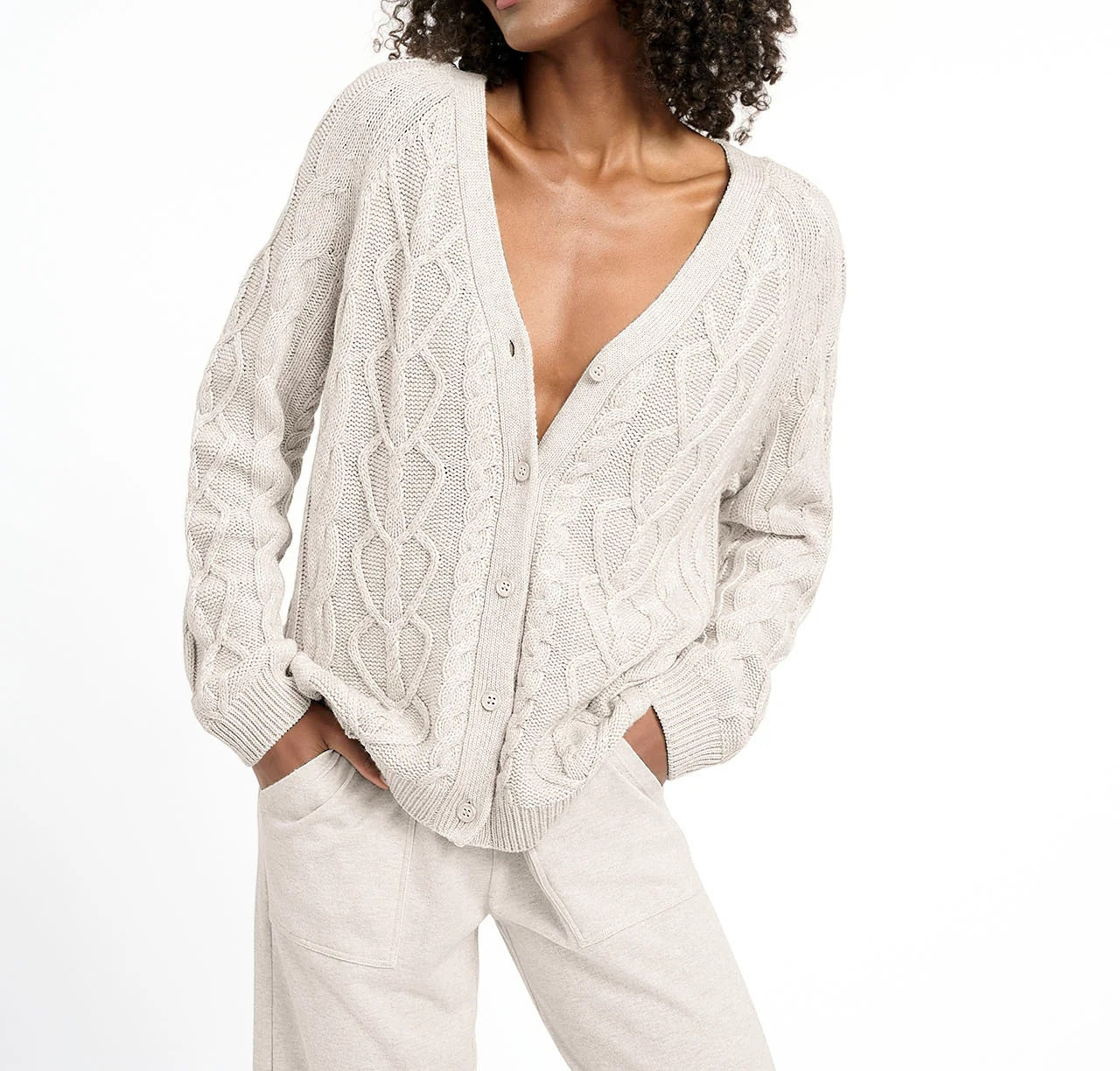 Women's Cozy Cable Knit Button-Up Cardigan Sweater