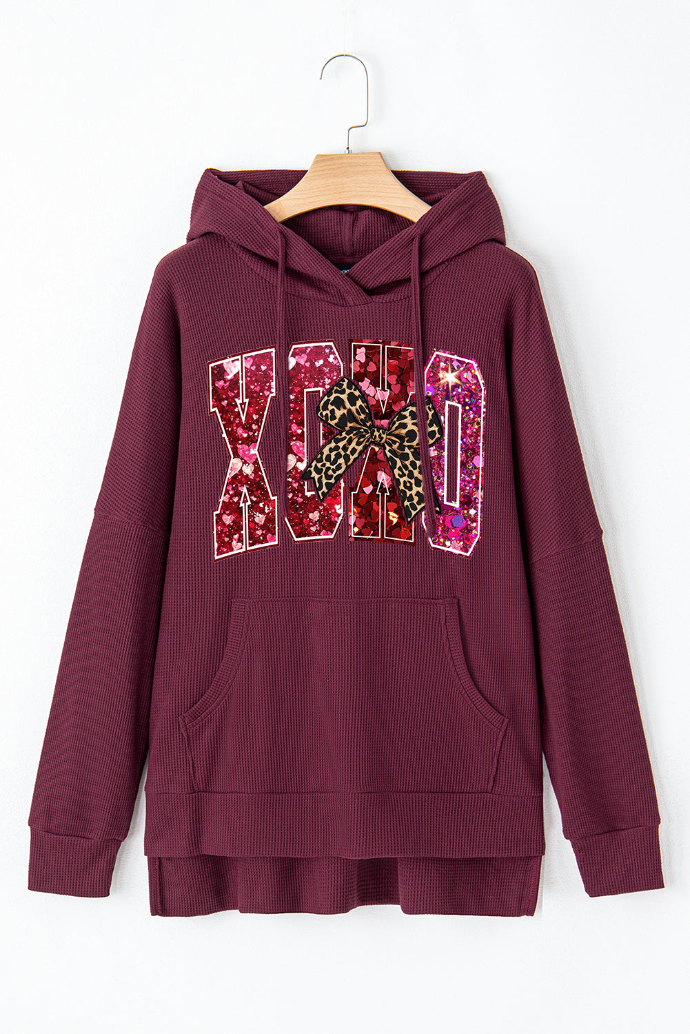 Valentine's Day XOXO Date Night Waffle Knit Fleece Lined Hoodie