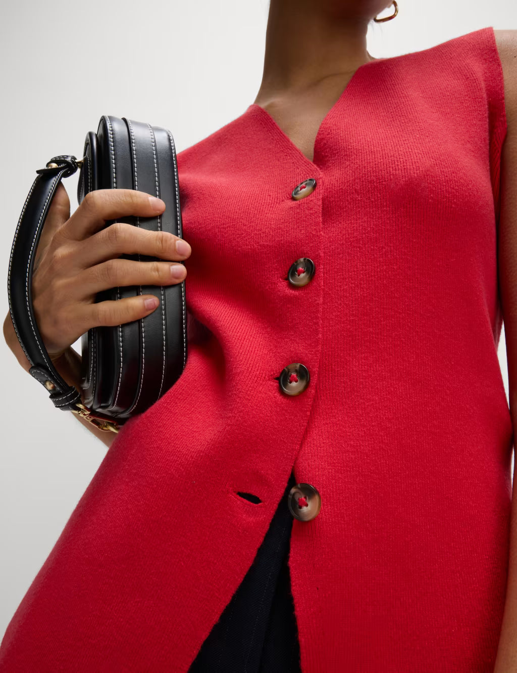Women's Soft Knit V-Neck Button-Front Slim Waistcoat Vest