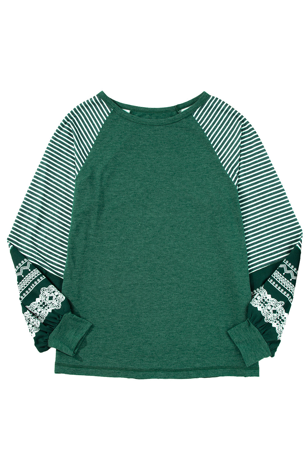 Tillandsia Purple Contrast Print Striped Raglan Long Sleeve Loose Top