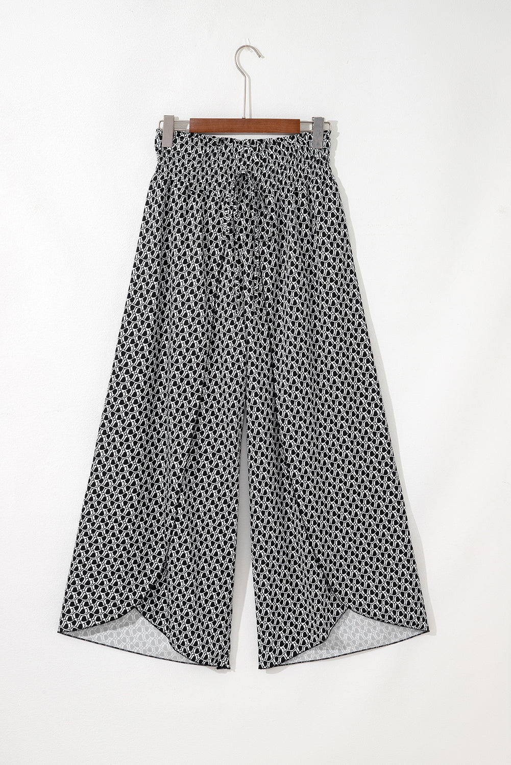 Bohemian Print Slit Wide Leg Smocked High Waist Pants